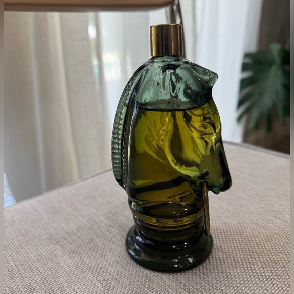 Vintage Horse Head Glass Cologne Bottle – Green Glass – 6” Tall - Picture 1 of 3